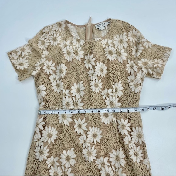 Molly Bracken Tan Cream Crochet Flower Modest Classic Preppy Sheath Dress Med - Picture 9 of 14